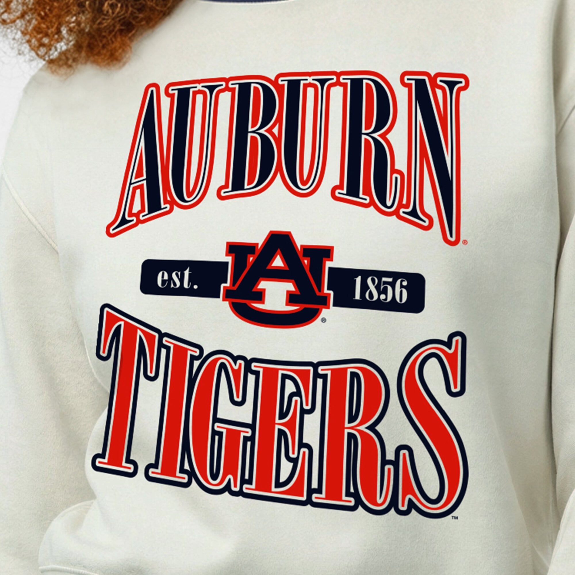 Women's Champion  White Auburn Tigers Yarn Dye Rib Reverse Weave Crew Sweatshirt